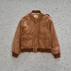 Vintage G-III Leather Bomber Jacket Global Identity Full Zip Tan Map Size Large